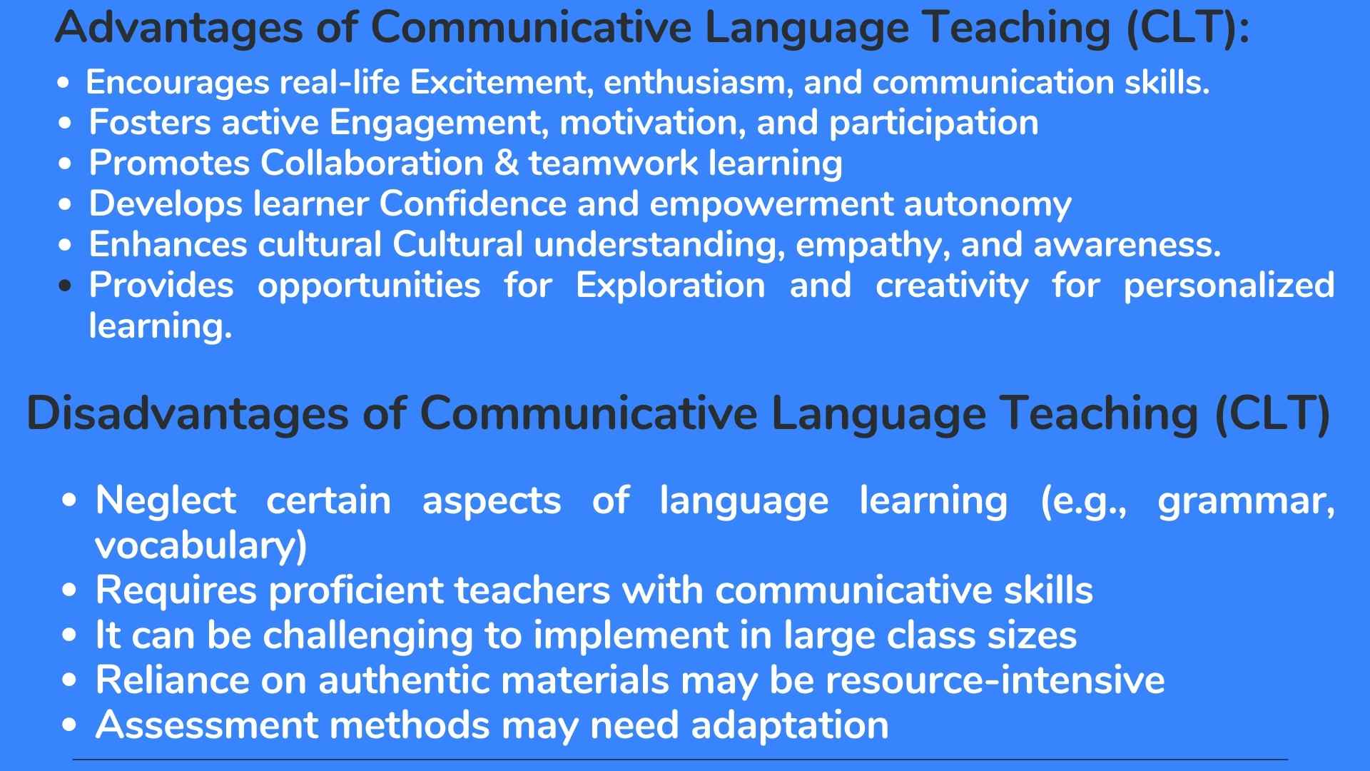 Advantages and Disadvantages of Communicative Language Teaching 
